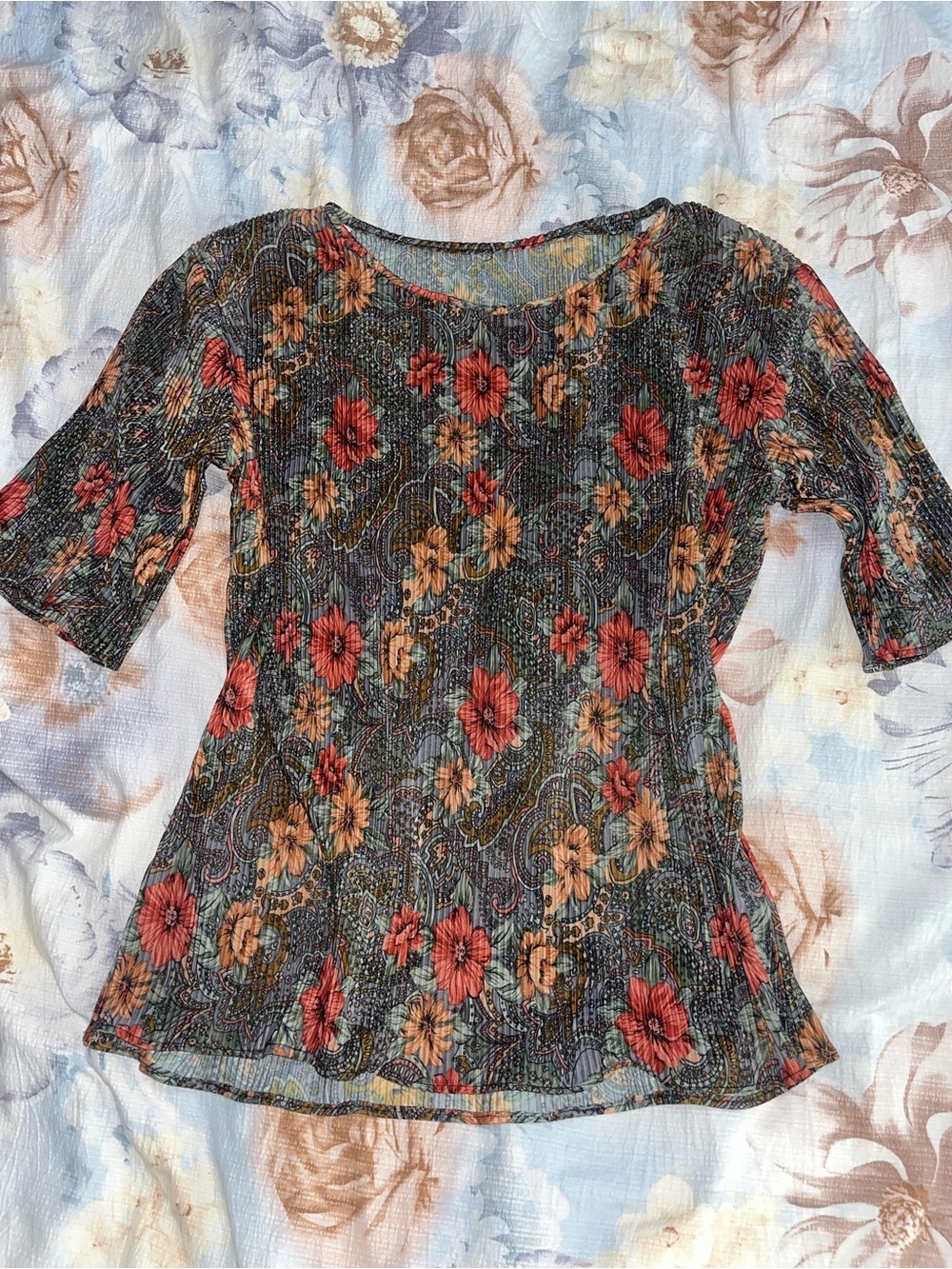 Vintage Women's Floral Print Top and Skirt Set
